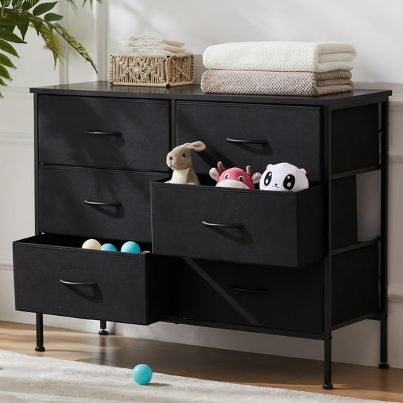 ZUNMOS 6 Drawer Fabric Dresser for Bedroom, Chest of DrawerOrganizer Storage Cabinet for Closet, Entryway, Black