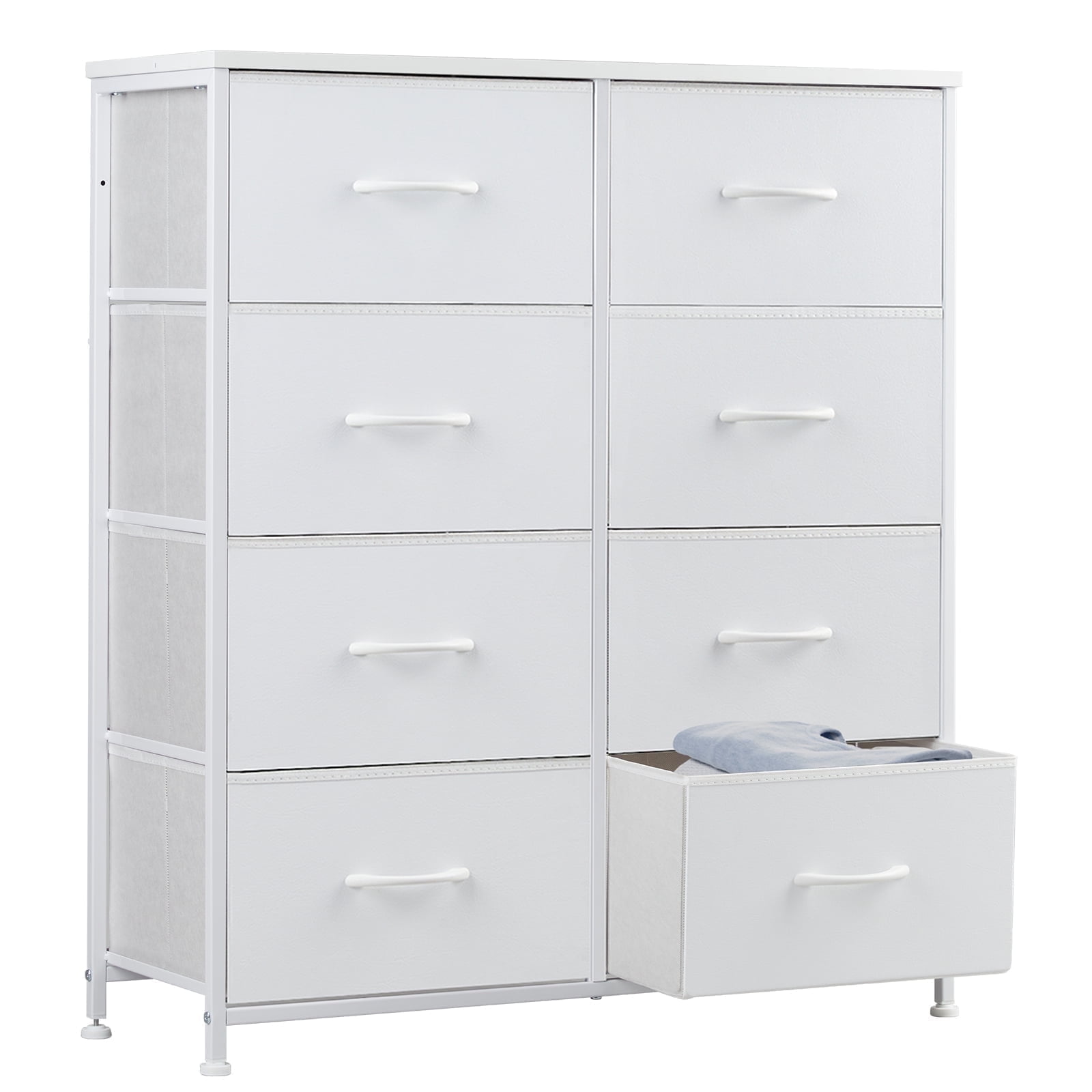 ZUNMOS 8 Drawer Fabric Dresser, White Chest Organizer Storage