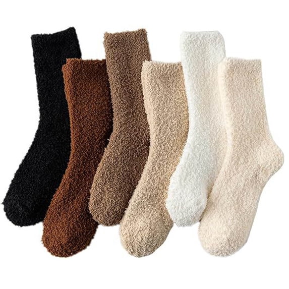 Yangnuo 6-Pack Warm Colored Fleece High Socks for Women 6PC Hairy Socks For Women In Winter Thick And Warm Mid Tube Socks Cute Australian Fleece Floor Socks