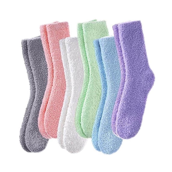 Yangnuo 6-Pack Warm Colored Fleece High Socks for Women 6PC Hairy Socks For Women In Winter Thick And Warm Mid Tube Socks Cute Australian Fleece Floor Socks