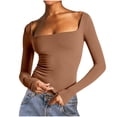 thumbnail image 1 of Yangnuo Blouses for Women Women's Casual Solid Color Square-neck Fall/Winter Long Sleeved Loose Blouses Shirts, 1 of 4