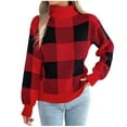 thumbnail image 1 of Yangnuo Blouses for Women Womens Plaid Trendy Comfy Sweatshirts Women‘s Casual Fashion Plaid Round-Neck Fall/Winter Long Sleeved Blouse Sweater Top, 1 of 5