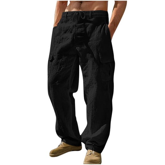 Rutainlusire Cargo Pants For Men Men's Fashionable Solid Color Multi Pocket Workwear Drawstring Casual Pants