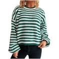 thumbnail image 1 of Yangnuo Comfy Cozy Sweaters for Womens Women's Long Sleeve Round Neck Striped Printed Casual Loose Knitted Sweater, 1 of 5