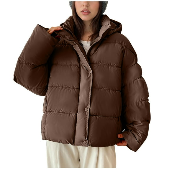 Yangnuo Cozy Trendy Warm Quilted Jackets for Women Ladies' Casual Colored Long-sleeved Hooded Jacket