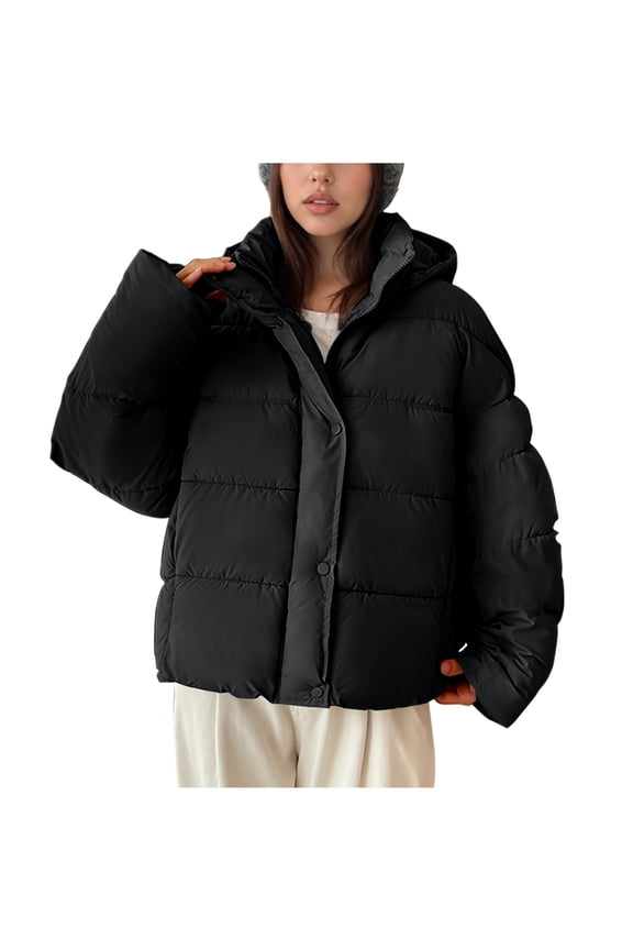 Cozy Trendy Warm Quilted Jackets for Women Ladies' Casual Colored Long-sleeved Hooded Jacket
