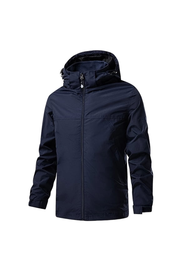 Fall Solid Color Windbreaker Jackets for Men Men's Solid Color Outdoor Climb Sport Run Pocket Zipper Long Sleeved Hooded Jacket