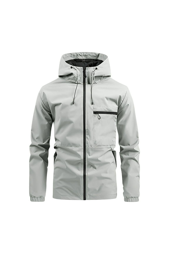 Fall Solid Color Windbreaker Jackets for Men Men's Solid Color Waterproof Long Sleeved Hooded Workwear With Multiple Pockets Jacket