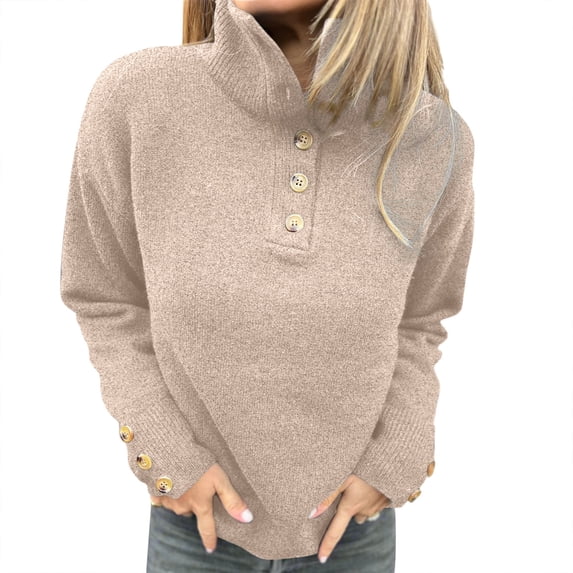 Yangnuo Fall Sweaters for Womens Trendy Sweaters 2025 Women's Solid Color Blouses Button Turtleneck Pullover Fashionable Sweater