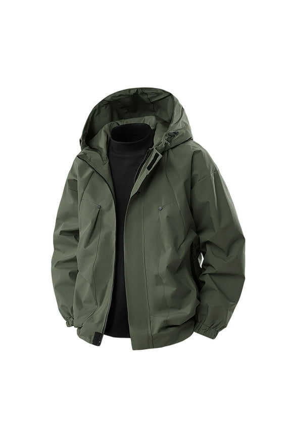 Fall Windbreaker Jackets for Men Trendy Men's Solid Color Waterproof Long Sleeved Hooded Workwear With Multiple Pockets Jacket