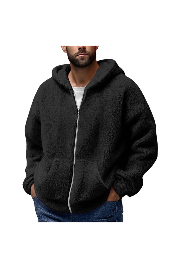 Fall Winter Fleece Comfy Soft Solid Color Jackets for Men Fashion Men's V-Neck Pullover Long Sleeve Hooded Blouse Sweatshirt