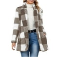 thumbnail image 1 of Yangnuo Fall Winter Trendy Warm Plaid Fleece Jackets Women Solid Plaid Pattern Slant Pockets Long Sleeved Collar Double Breasted Flannel Fleece Coat, 1 of 5