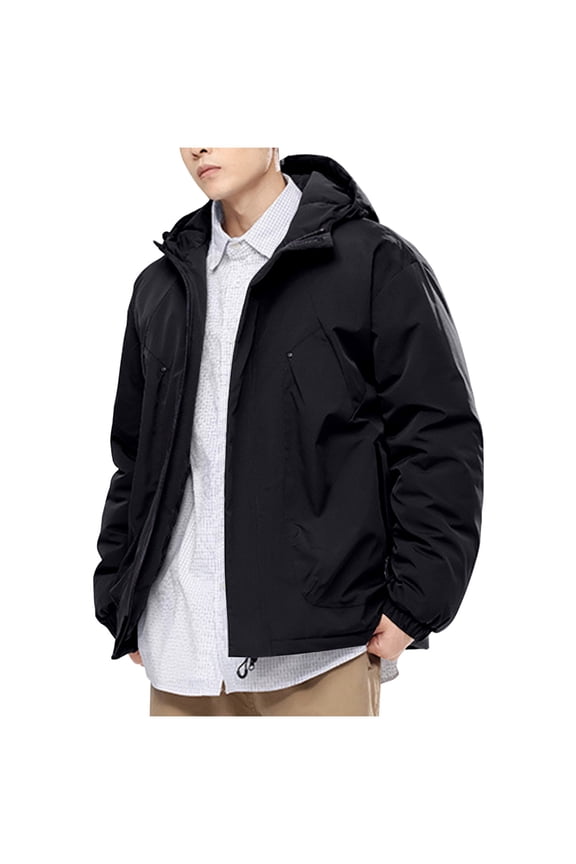Fall Winter Windbreaker Jackets for Men Trendy Men's Solid Color Outdoor Windproof And Waterproof Long Sleeved Hooded Jacket