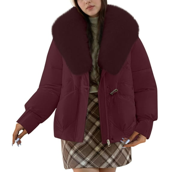 Yangnuo Fleece Collared Trendy Warm Quilted Jackets for Women Ladies' Casual Colored Long-sleeved Hooded Jacket