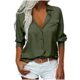 thumbnail image 1 of Yangnuo Long Sleeves Shirts for Women Women's Solid Color Double Pocket Shirt Button Long Sleeved Turndown Collar Top, 1 of 5