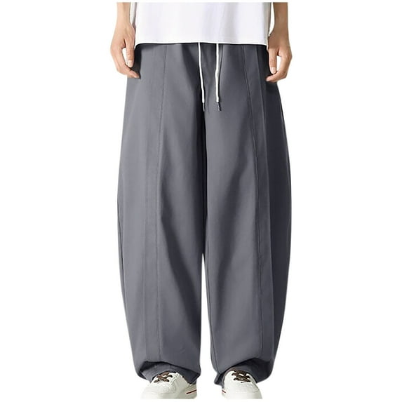 Yangnuo Loose Pants for Mens Men's Casual Solid Color Plus Size Workwear Haren Elastic Waist Drawstring Pocket Pants
