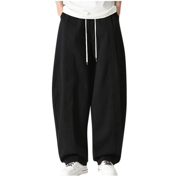 Rutainlusire Loose Pants for Mens Men's Casual Solid Color Plus Size Workwear Haren Elastic Waist Drawstring Pocket Pants
