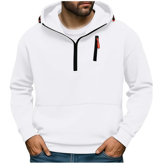 Yangnuo Mens Casual Quarter Zipper Hoodies Men's Solid Color Zipper Long Sleeved Hooded Sweatshirt