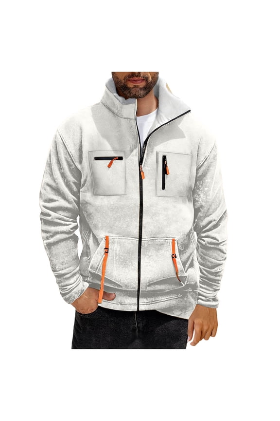 Mens Casual Trendy Cargo Jackets Men's Casual And Fashionable Solid Color Long Sleeved Stand Collar Zipper Pocket Blouse/Shirt