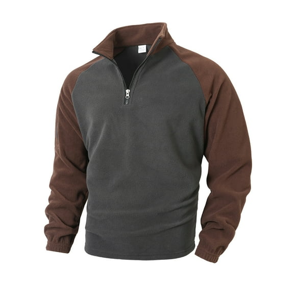 Yangnuo Mens Fashion Trendy Fleece High Neck Half Zip Up Sweatshirts Men's Solid Color Long Sleeved Stand Up Collar Zipper Fleece Color Blocked Fashionable Casual Sweatshirt