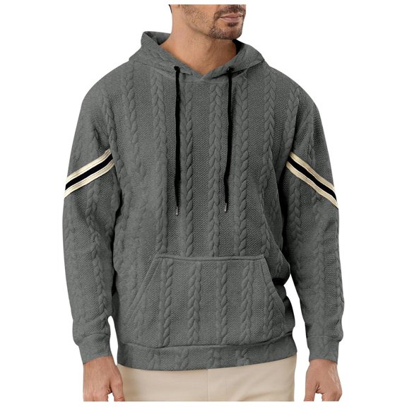 Yangnuo Mens Fashion Warm Comfy Knitted Pullover Sweatshirts Hoodies Men Solid-Color Casual Loose Drawstring Pocket Knit Long-Sleeve Hoodie Top