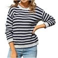thumbnail image 1 of Yangnuo Pullover Sweaters for Women Striped Sweater for Women Women Striped Patchwork Knitted Sweater With Long Sleeved Round Neck Sweater Top, 1 of 5
