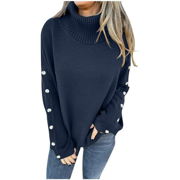Yangnuo Sweaters for Women Trendy Chunky Cardigan Sweaters for Women Women's Solid Color Knitted Blouses Button Long Sleeved Turtleneck Sweater