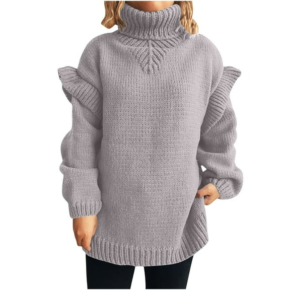 Yangnuo Winter Fall Sweaters for Womens Women's Turtleneck Long Sleeve Lace Solid Color Knitted Sweater Cardigan