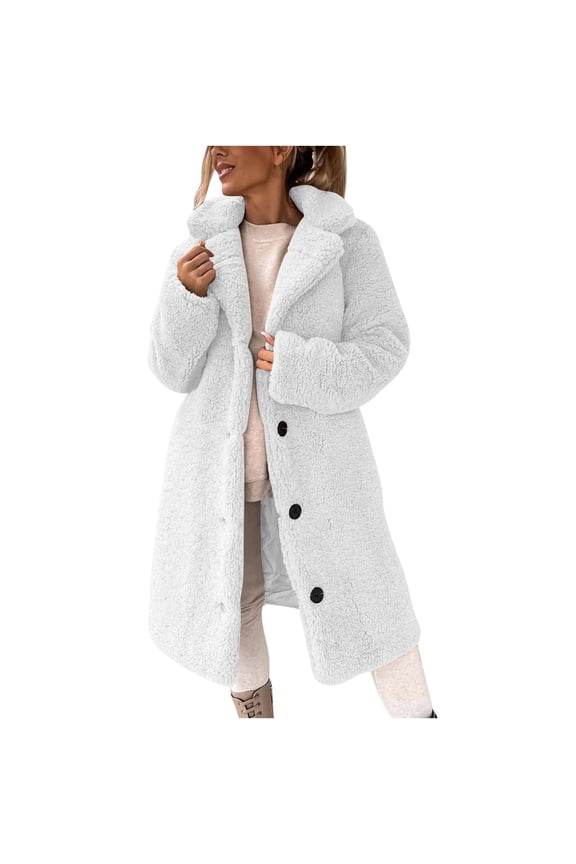 Winter Warm Fleece Coat Jackets for Women 2025 Women's Loose And Winter Wool Long Sleeved Lapel Women'S Wool Medium Long Coat