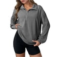 thumbnail image 1 of Yangnuo Women Causal Fashion Sweatshirts Ladies Long Sleeve Lapel Half Zipper Solid Color Pocket Temperament Top, 1 of 6