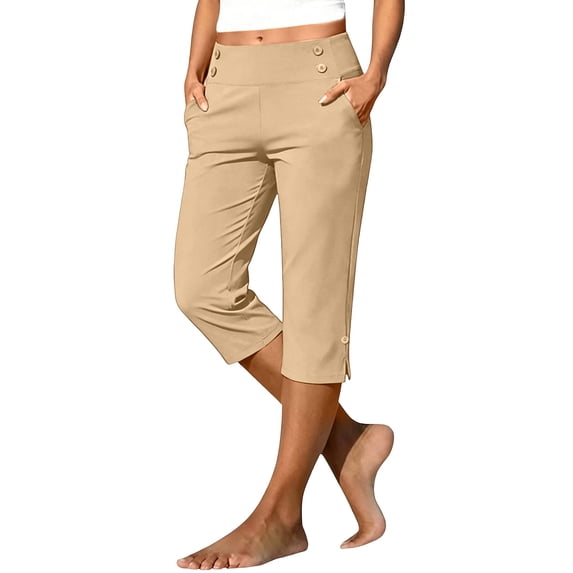 Yangnuo Women High Waist Capri Golf Pants With Pockets Stretch Lightweight Casual Work Athletic Cropped Trousers