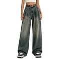 thumbnail image 1 of Yangnuo Women High Waist Pleated Gradient Washed Wide Leg Jeans Loose Fit Casual Denim Long Pants With Pockets, 1 of 5
