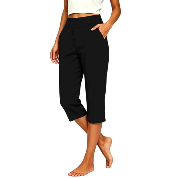 Yangnuo Women High Waist Stretch Golf Capri Pants Breathable Lightweight Multi Occasion Yoga Work Casual Cropped Pants With Side Pockets