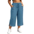 thumbnail image 1 of Yangnuo Women Plus Size Drawstring Wide Leg Capri Pants With Pockets Side Split Textured Casual Cropped Trousers, 1 of 5