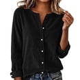 thumbnail image 1 of Yangnuo Womens Notched V Neck Button Down Shirt Roll Tab Long Sleeve Loose Fit Lightweight Casual Blouse, 1 of 6