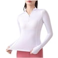 thumbnail image 1 of Yangnuo Women Stand Collar Half Zip Athletic Top Long Sleeve Thumb Hole Slim Fit Solid Running Yoga Shirt, 1 of 5
