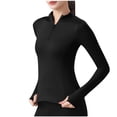 thumbnail image 1 of Yangnuo Women Stand Collar Half Zip Athletic Top Long Sleeve Thumb Hole Slim Fit Solid Running Yoga Shirt, 1 of 5