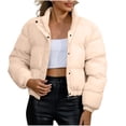 thumbnail image 1 of Yangnuo Women Stand Collar Puffer Jacket with Zip and Snap Closure Long Sleeve Cropped Warm Coat for Fall, 1 of 4