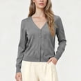 thumbnail image 1 of Yangnuo Women V-Neck Button Down Textured Knit Cardigan Long Sleeve Slim Fit Solid Color Cropped Open Front Sweater Jacket Casual Daily Layering Outerwear For Spring Autumn, 1 of 5