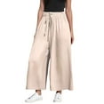thumbnail image 1 of Yangnuo Women Wide Leg Pants Casual Trendy Pants for Women Spring Summer Fashion Casual Solid Color Drawstring Outwear Linen Half Shorts Pants For Women, 1 of 3