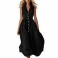 thumbnail image 1 of Yangnuo Women's Collared Sleeveless Button Front Maxi Dress Ladies Solid Color A-Line Casual Shirt Dress Black L, 1 of 6