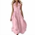 thumbnail image 1 of Yangnuo Women's Collared Sleeveless Button Front Maxi Dress Ladies Solid Color A-Line Casual Shirt Dress Pink M, 1 of 6