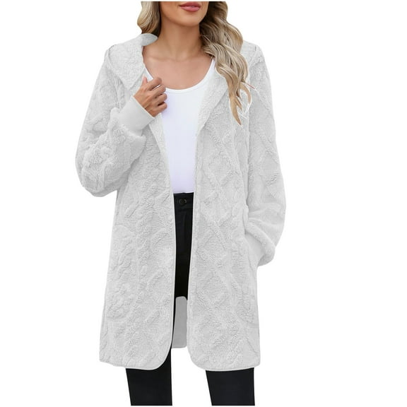 Yangnuo Women's Fashion Casual Clearance Fleece Lined Long-sleeved Hooded Solid Color Mid-length Casual Warm Coat Zip Up Jackets Fall Winter 2025