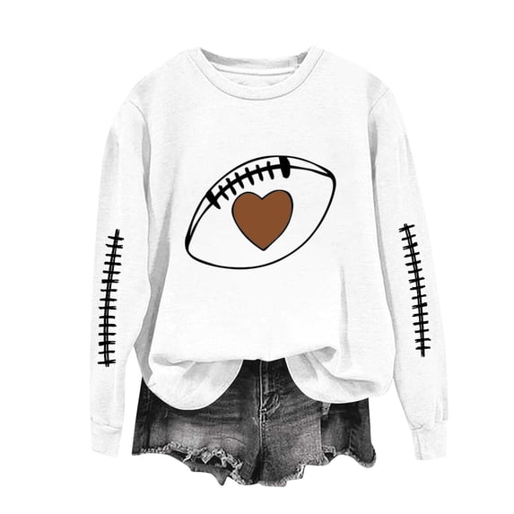 Yangnuo Women's Football Heart Graphic Crew Neck Sweatshirt Sleeve Stitch Print Loose Long Sleeve Casual Pullover Tops