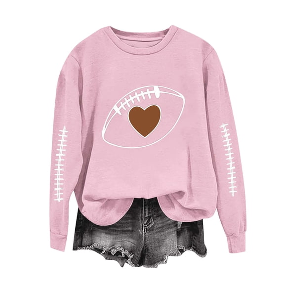 Yangnuo Women's Football Heart Graphic Crew Neck Sweatshirt Sleeve Stitch Print Loose Long Sleeve Casual Pullover Tops