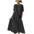 thumbnail image 1 of Yangnuo Women's Loose Fit Short Sleeve Maxi Dress Fashion Ladies Crew Neck Side-Button Tie Detail Casual Summer Long Dress with Pockets Gray M, 1 of 5
