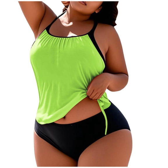 Yangnuo Women's Plus Size Tank Cover-Up & High-Waisted Bikini Set Swimsuit Fashion Women's Large Size Solid Color With Chest Cushion And No Steel Support Loose Drawstring Split Swimsuit