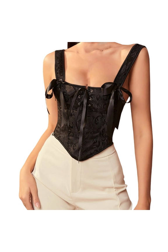 Women's Sexy Jacquard Lace Tie-Up Corset Lingerie Women's Strapless One-Shoulder Lingerie