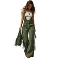 thumbnail image 1 of Yangnuo Women's Trendy Daily Fringe Trim Vintage Overalls Wide-Leg Pants Fashion Women's Concert Outfit Western High Waisted Romper Vintage Cargo Overalls Button Pockets Jumpsuits, 1 of 5