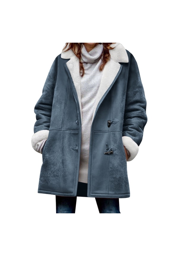 Women's Warm Fleece Lined Suede Toggle Button Closure Comfy Jacket Women Warm Quilted Jackets For Women Long Sleeve Floral Soild Puffer Jacket Coats With Pockets